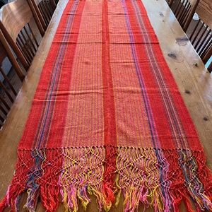 Handwoven Vibrant Striped Table Runner with Multi-Color Fringe 72” x 24”